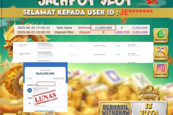 DIVA4D JACKPOT SLOT MAHJONG WAYS Rp.13.000.000,- LUNAS